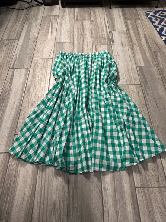 a new day Dresses & Skirts - Green White Gingham Women’s Large Skirt Elastic Waist Pleated Boho Prairie Flowy